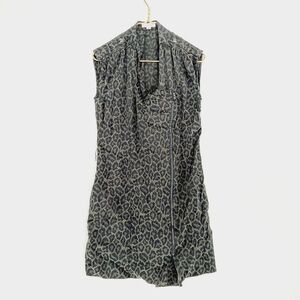 Calvin Klein Black Gray Asymmetric Zip Leopard Print Sleeveless Mini Dress P6427